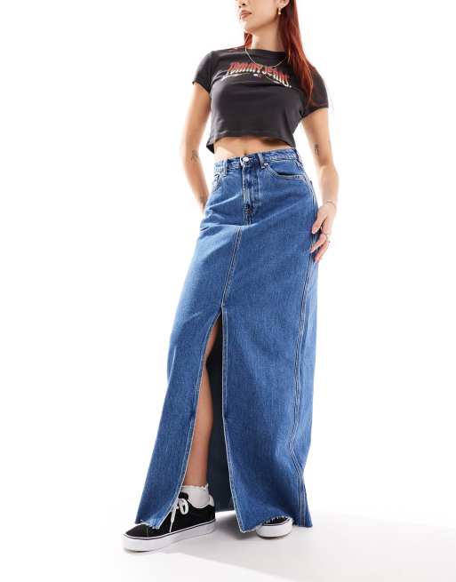 Tommy Jeans - Claire - Jupe longue à taille haute - Bleu moyen délavé