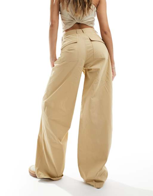 Pantalon cargo taille haute sable femme