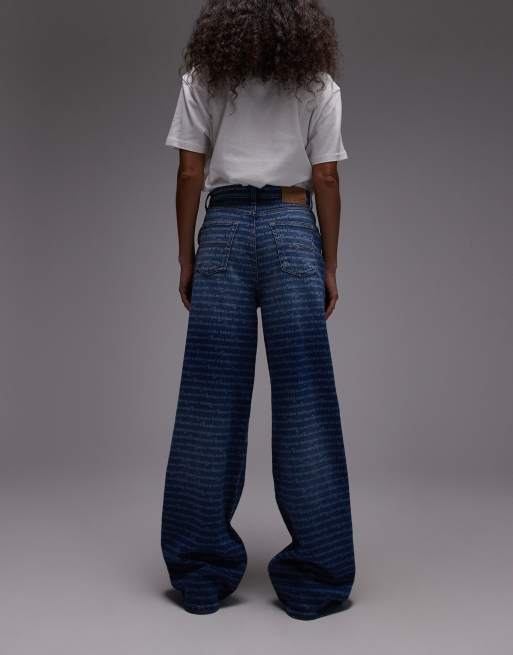 Tommy Jeans Claire repeat logo wide leg jeans in dark wash