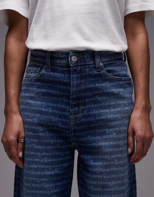 Tommy Jeans Claire repeat logo wide leg jeans in dark wash