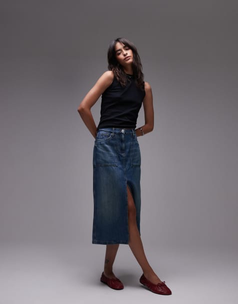 Tommy Jeans Claire utility denim midi skirt in dark blue