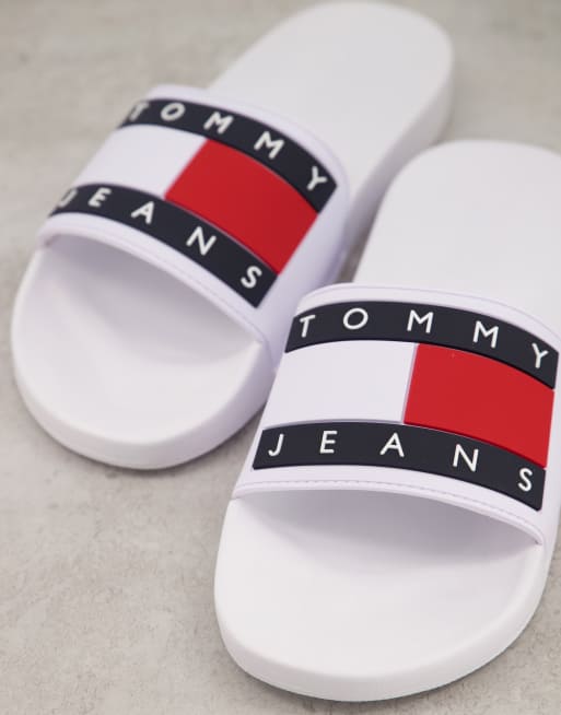 Tommy Jeans - Claquettes avec logo drapeau - Blanc