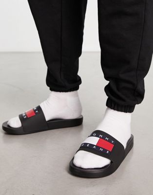 Tommy Jeans - Claquettes avec logo drapeau - Noir