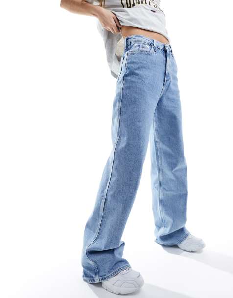 Motel roomy extra wide low rise jeans in mid blue used