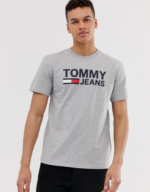 Tommy Jeans classic chest logo t-shirt in grey | ASOS