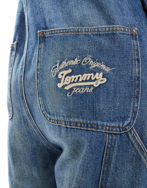 Tommy Jeans classic dungarees in mid blue, 2 of 4