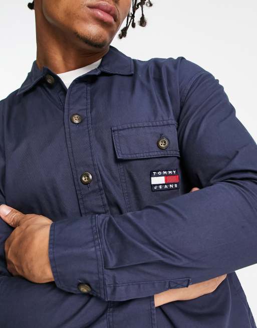 Tommy Jeans classic fit badge logo overshirt in navy