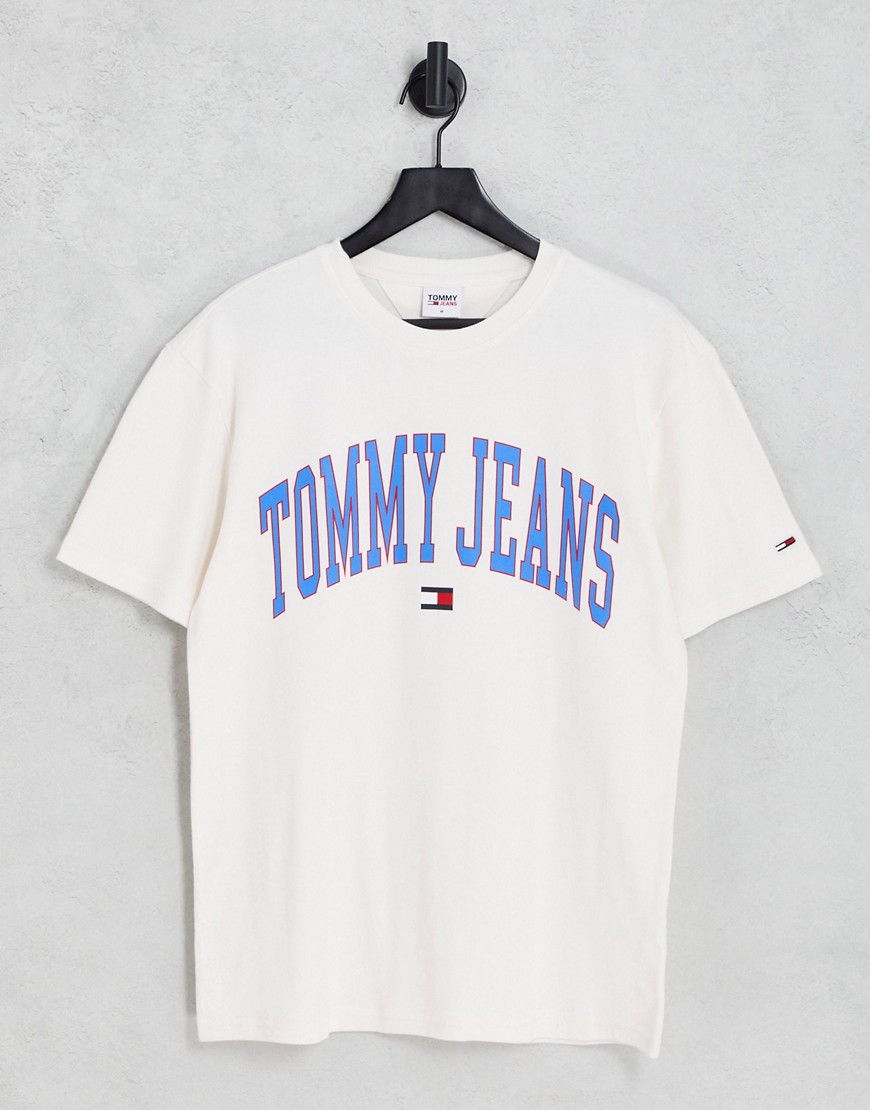 Tommy Jeans classic fit collegiate logo t-shirt in off white