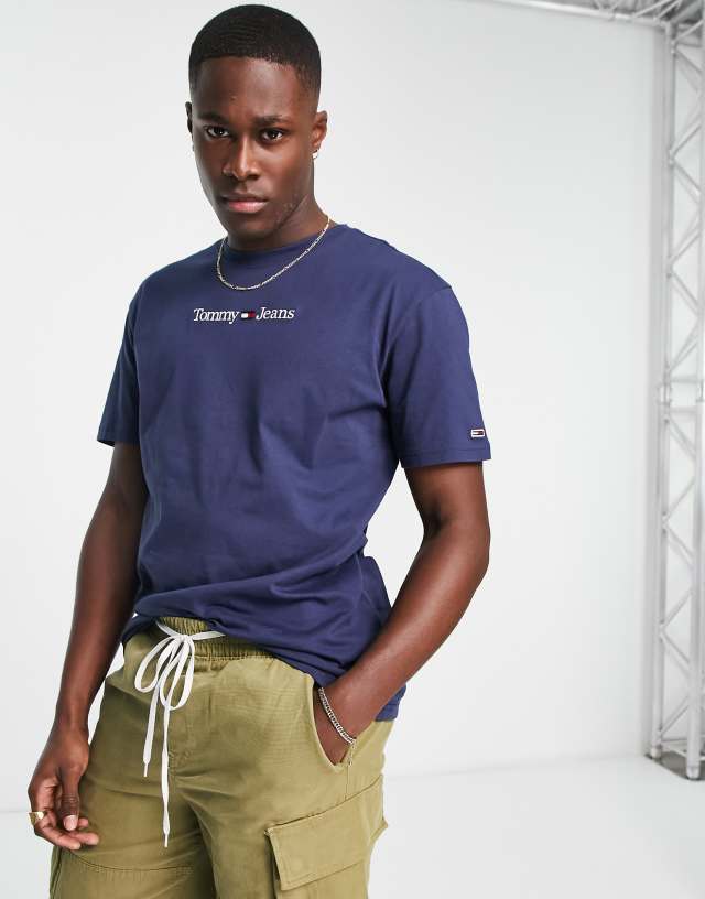 Tommy Jeans classic fit linear logo t-shirt in navy