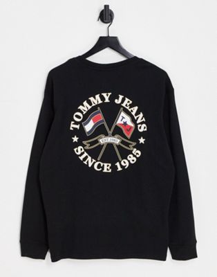 Tommy Jeans classic fit modern prep back logo long sleeve top in black