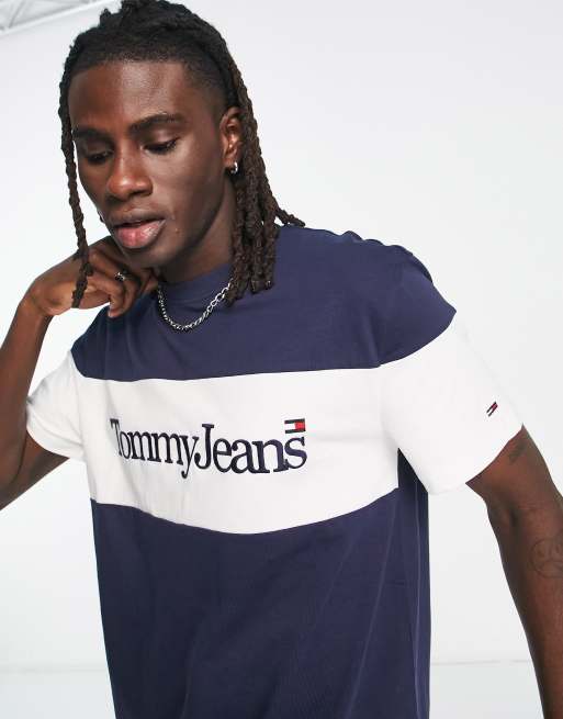 Tommy Jeans fit serif block logo t-shirt in navy | ASOS