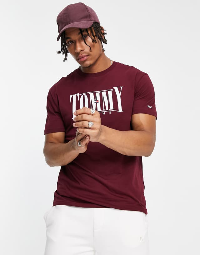 Tommy Jeans classic fit serif logo cotton t-shirt in burgundy