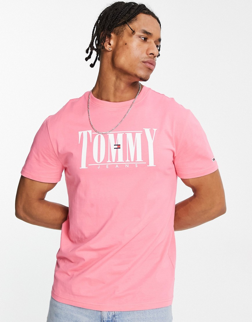 Tommy Jeans classic fit serif logo cotton t-shirt in pink