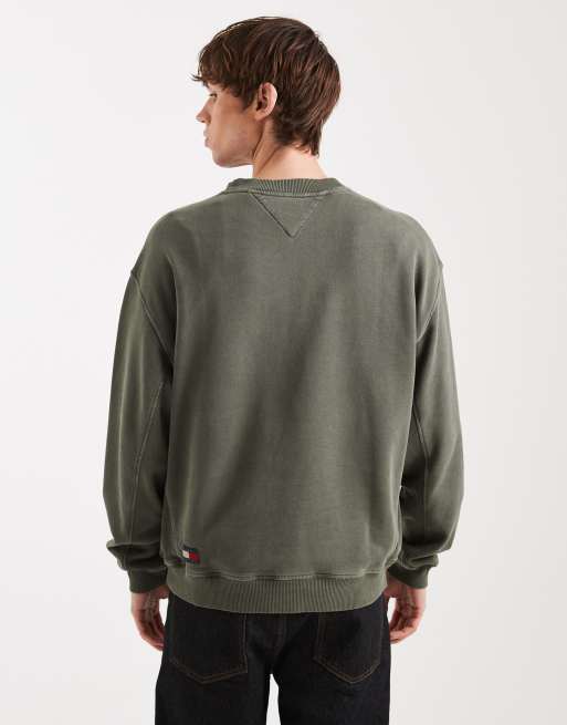 Tommy Jeans - Classic-fit sweatshirt met logo in het midden in donkergroen, 3 van 5