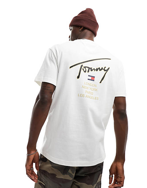 Tommy Jeans classic gold signature back logo t - shirt in white -  Cra-wallonieShops | Tommy Hilfiger Junior logo-patch knitted dress DW5 BLUE