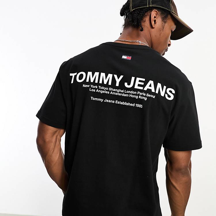 Tommy Jeans classic linear back print t-shirt in black | ASOS