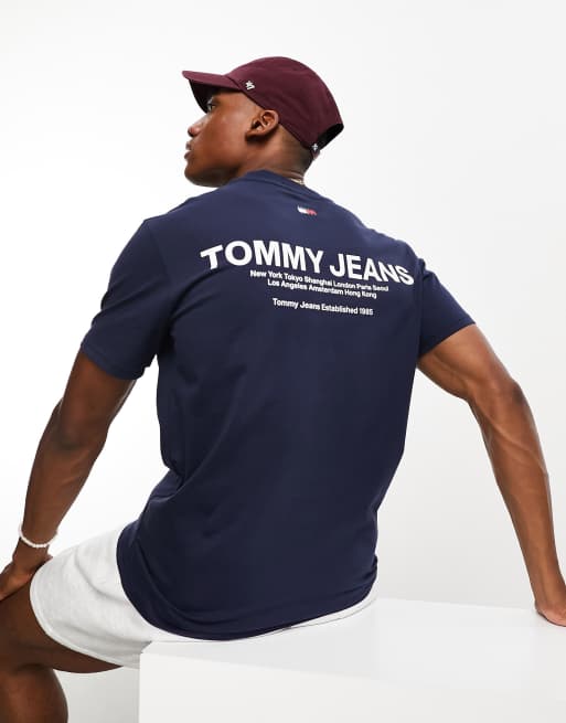 Tommy Jeans classic linear back print t-shirt in navy | ASOS