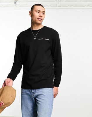 Tommy Jeans classic linear chest logo long sleeve t-shirt in black - ASOS Price Checker