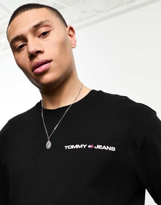 Tommy Jeans classic linear chest logo long sleeve t shirt in black