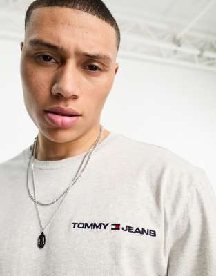 Tommy Jeans classic linear chest logo long sleeve t-shirt in grey - ASOS Price Checker