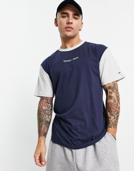 Tommy Jeans classic linear logo contrast t-shirt in navy - NAVY | ASOS