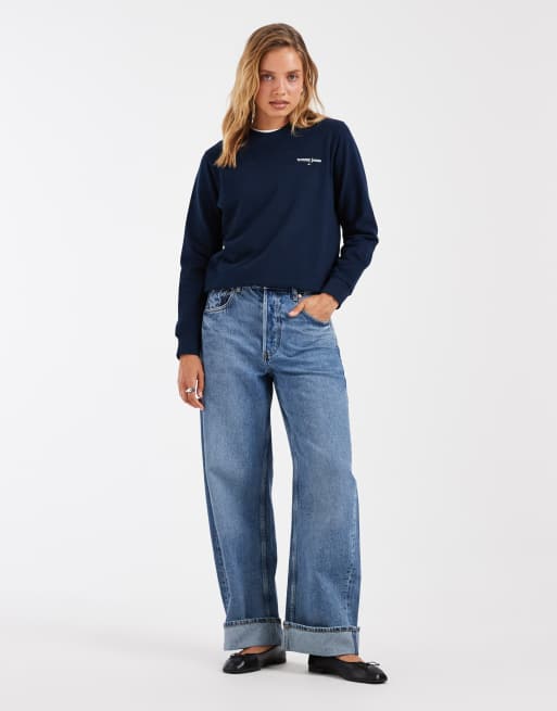 Tommy Jeans classic logo crew neck sweatshirt in navy, 3 of 4