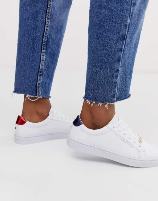 Tommy jeans classic logo leather on sale lace up trainers