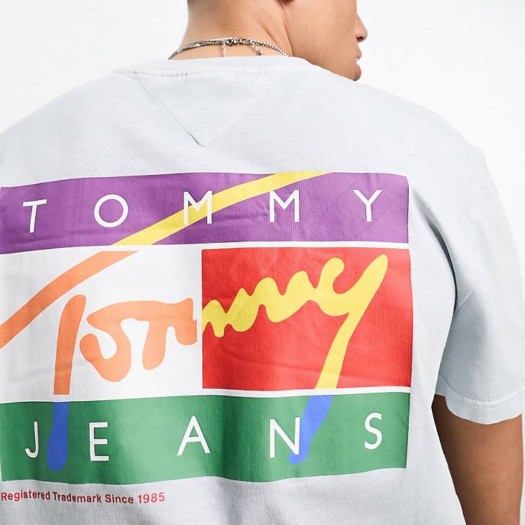 Tommy Jeans classic signature pop flag T-shirt in light blue | ASOS