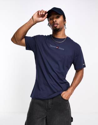 Tommy Jeans classic small linear logo T-shirt in blue | ASOS