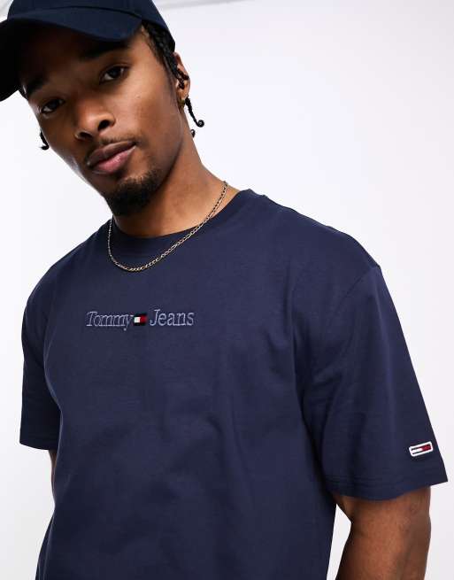 Tommy Jeans classic small linear logo T shirt in blue