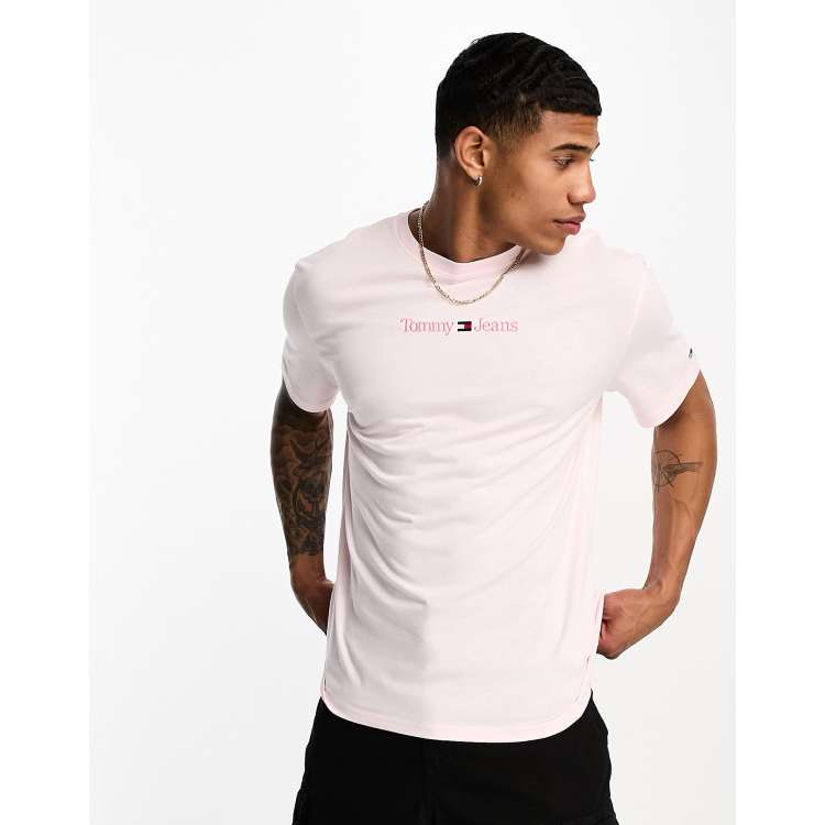 Tommy Jeans classic small logo t shirt in pink ASOS