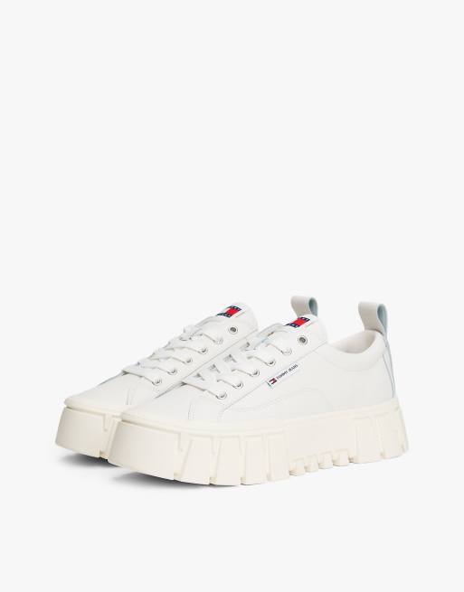 Tommy Jeans Cleat platform trainers with leather in white