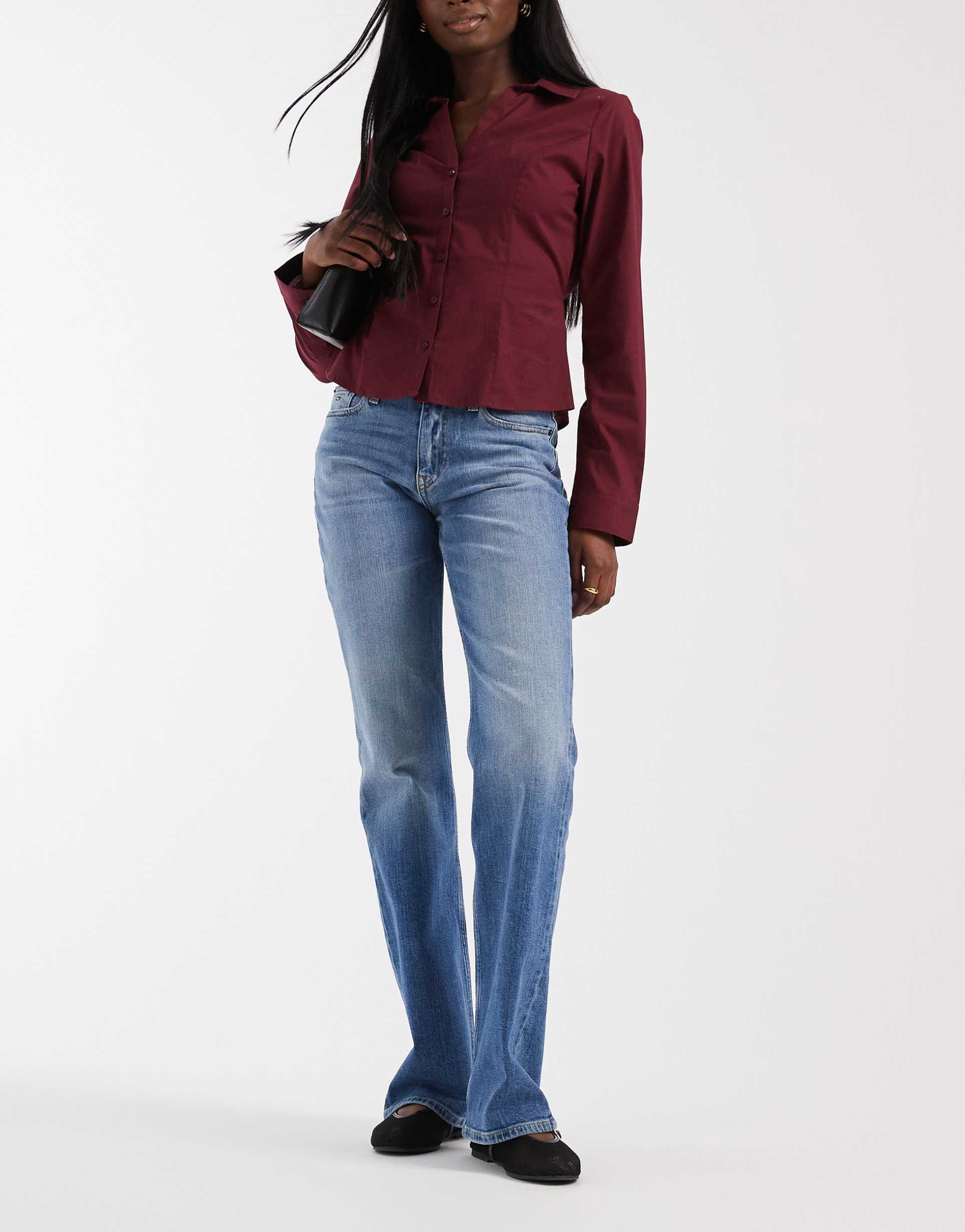 tommy jeans cleo mid rise bootcut jeans in mid wash blue