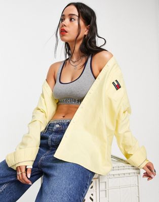 Tommy Jeans co-ord badge boyfriend shirt in yellow - ASOS Price Checker