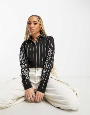 Tommy Jeans co-ord crop pinstripe 1/4 zip top in black