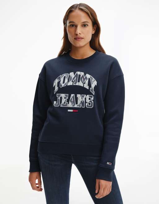 Tommy Jeans college argyle logo sweater in navy