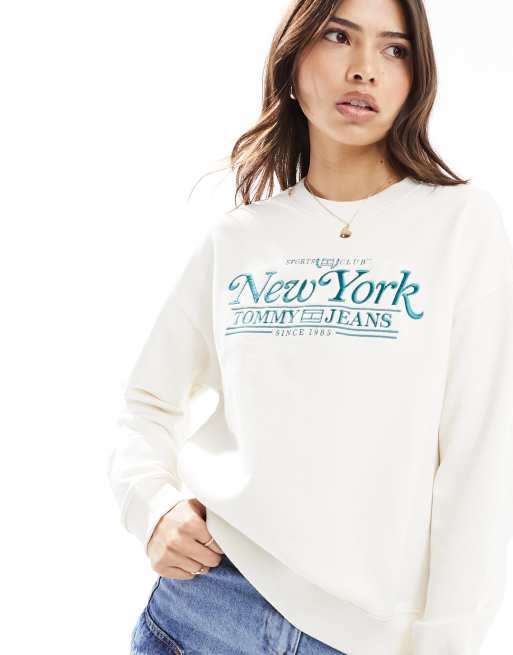 Tommy Jeans – College-Sweatshirt in Weiß mit kastigem Schnitt