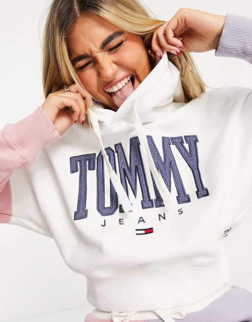 voldsom nuttet Luftfart Tommy Jeans collegiate logo color block hoodie in ivory - part of a set |  ASOS