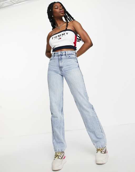 Tommy Jeans color block bandeau top in white