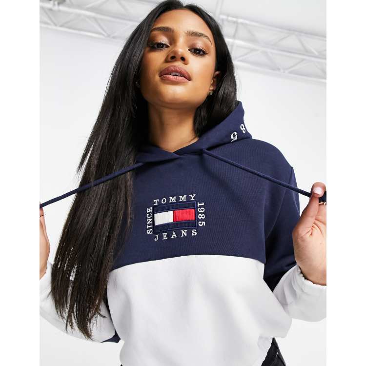 Tommy Jeans color block hoodie in white navy