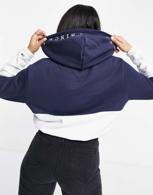 Tommy Jeans color block hoodie in white navy