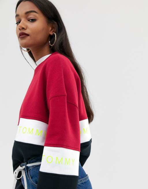 Tommy jeans colourblock store stripe crew neck sweatshirt