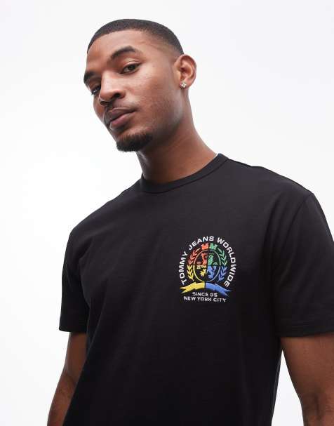 Tommy Jeans colorful crest logo T-shirt in black - view 1