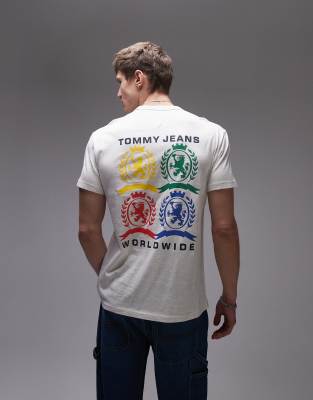 Tommy Jeans Colorful Crest Logo T-shirt With Backprint Graphic In Neutral