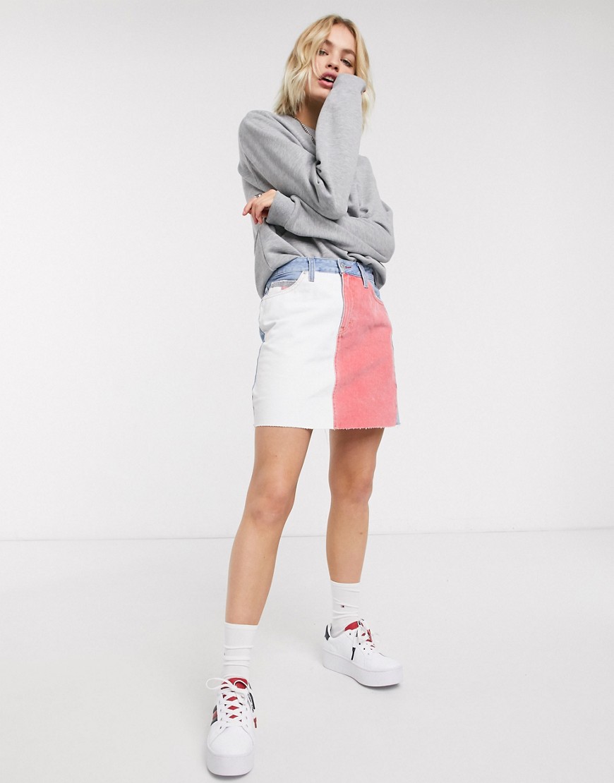Tommy Jeans colour block denim mini skirt in multi