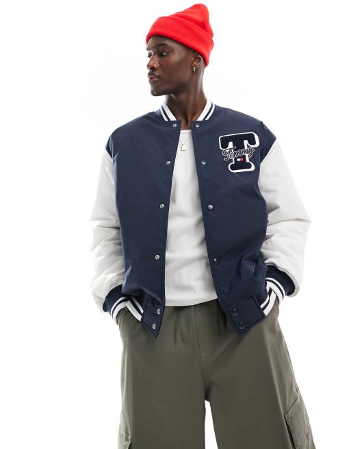 Tommy Jeans colour block varsity jacket in navy