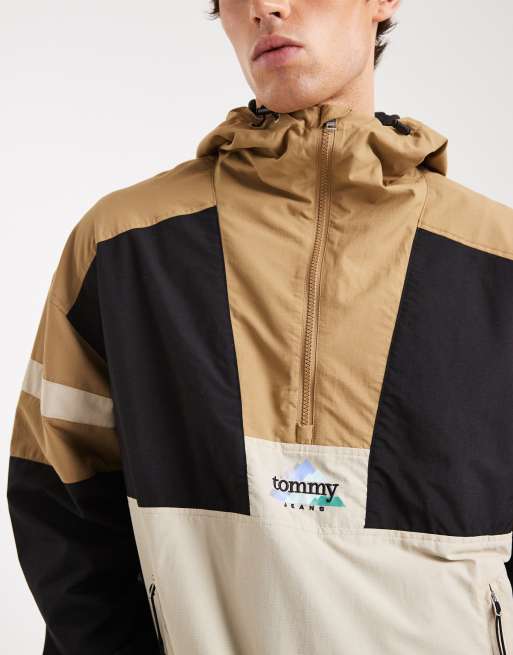 Tommy Jeans colour block water proof anorak with hood in brown and black, 5 of 5