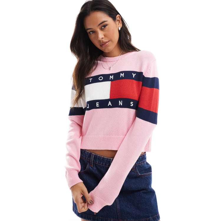 Tommy Jeans Colour blocked flag relaxed jumper in pink