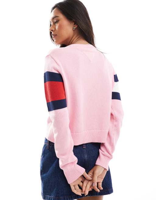 Tommy Jeans Colour blocked flag relaxed jumper in pink