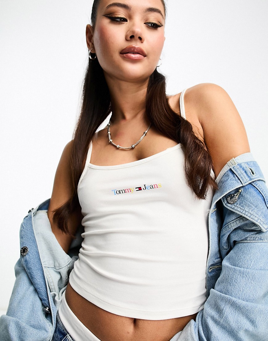 Tommy Jeans colour linear cropped strappy top in white